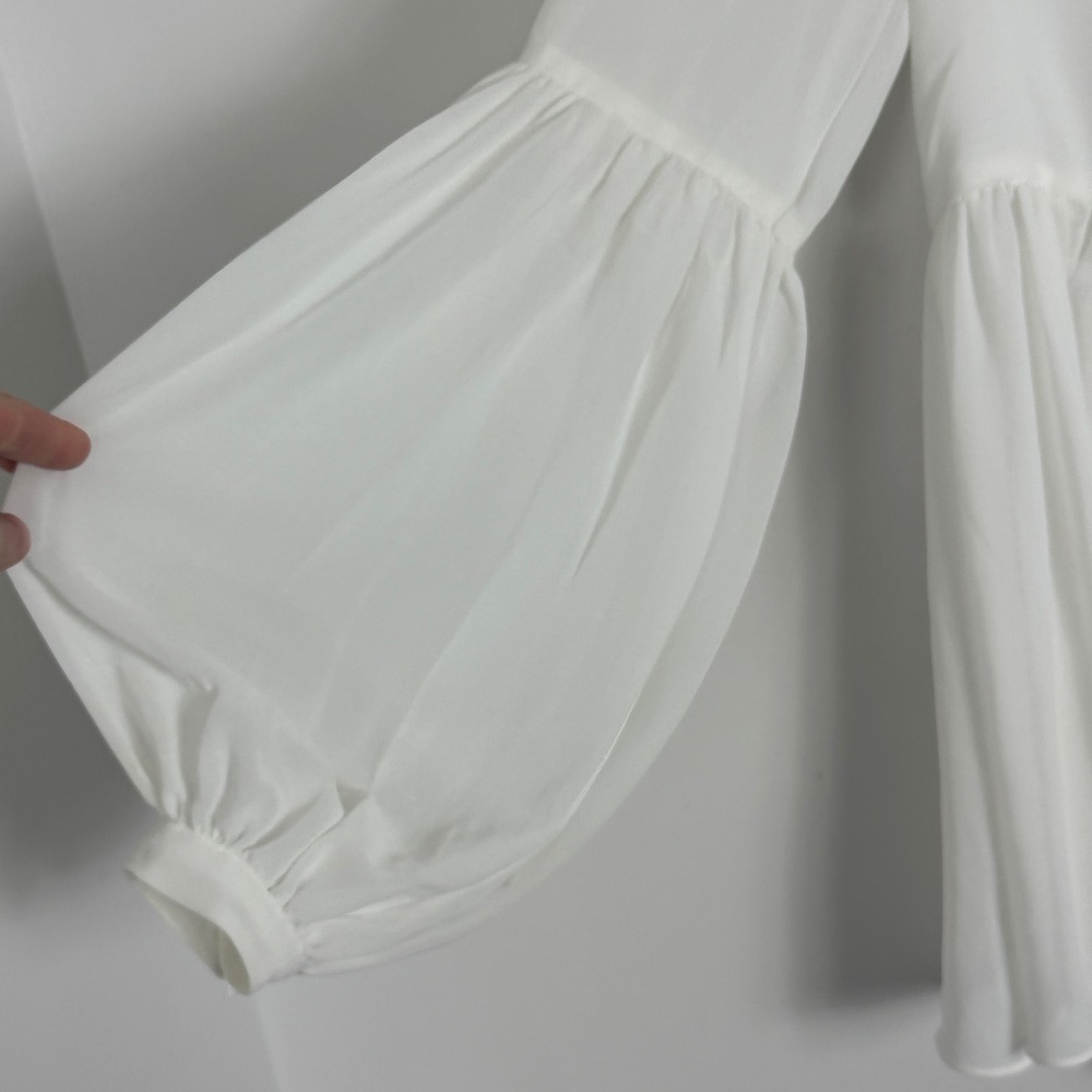 L'Academie White Peplum Button Front Blouse Top Womens Sz XS Revolve Semi Sheer - Picture 9 of 16